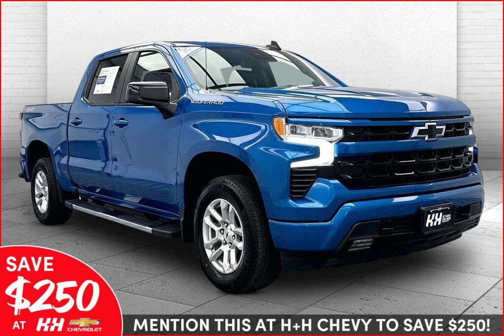Glacier Blue Metallic 2024 Chevrolet Silverado 1500 RST Crew Cab 4WD Pickup Truck Four-Wheel Drive 8-Speed Automatic