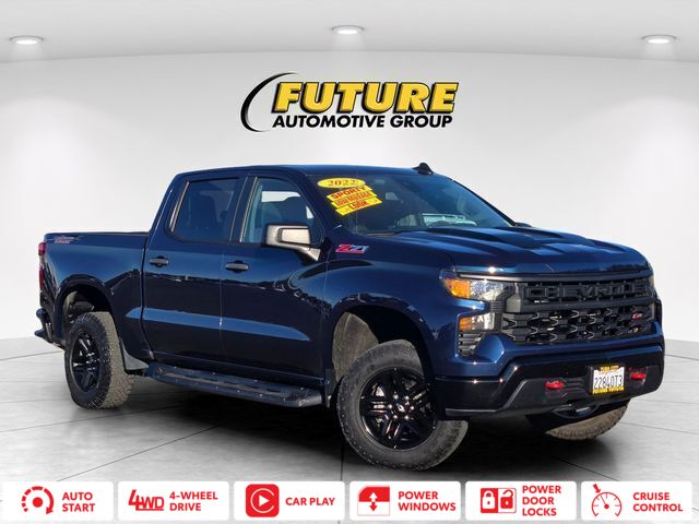 Northsky Blue Metallic 2022 Chevrolet Silverado 1500 Custom Trail Boss Crew Cab 4WD Pickup Truck Four-Wheel Drive 8-Speed Automatic