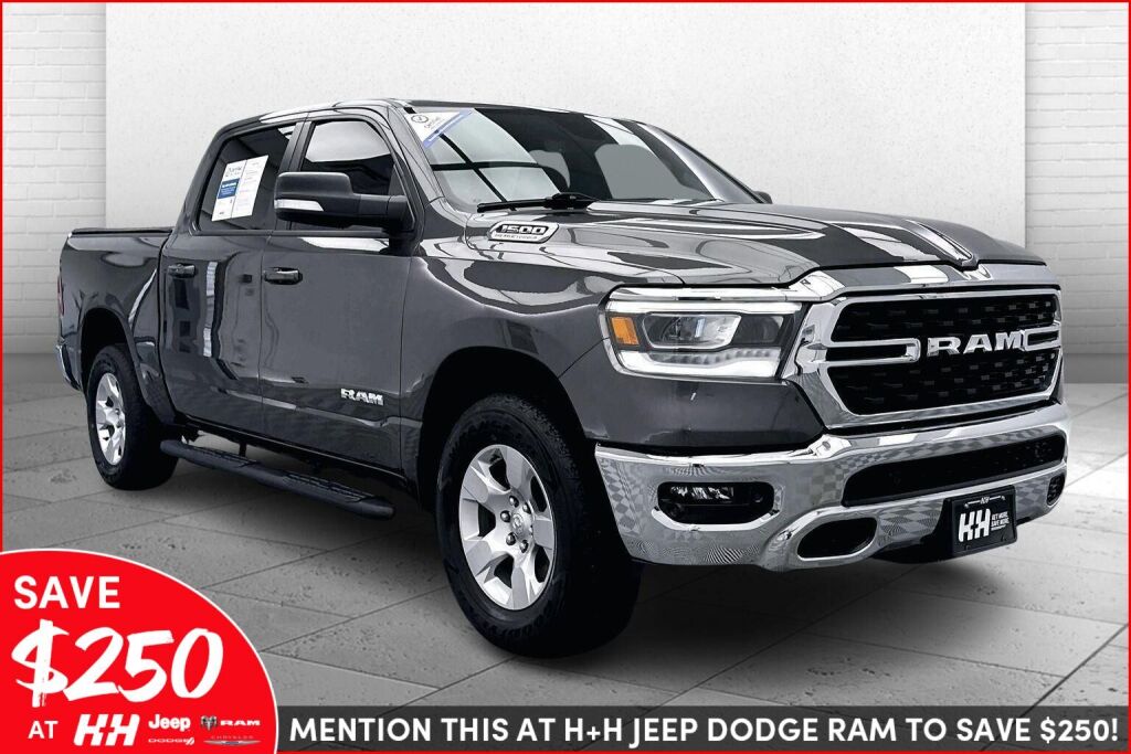 Gray (Granite Crystal Metallic Clearcoat) 2022 RAM 1500 Big Horn Crew Cab 4WD Pickup Truck Four-Wheel Drive 8-Speed Automatic