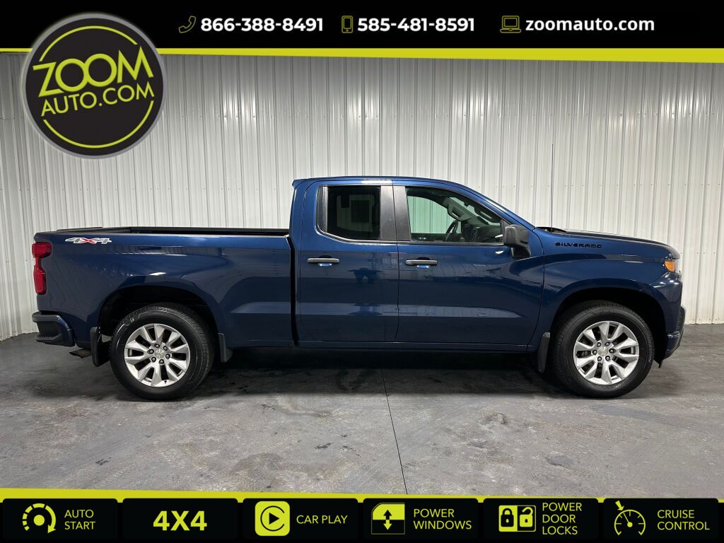 Blue 2021 Chevrolet Silverado 1500 Custom Double Cab 4WD Pickup Truck Four-Wheel Drive 8-Speed Automatic