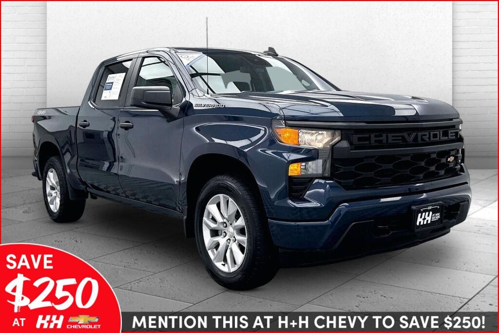 Northsky Blue Metallic 2023 Chevrolet Silverado 1500 Custom Crew Cab 4WD Pickup Truck Four-Wheel Drive 8-Speed Automatic