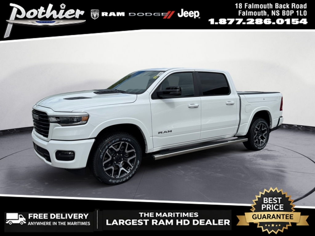 Bright White 2026 RAM 1500 Laramie Crew Cab 4WD Pickup Truck Four-Wheel Drive 8-Speed Automatic