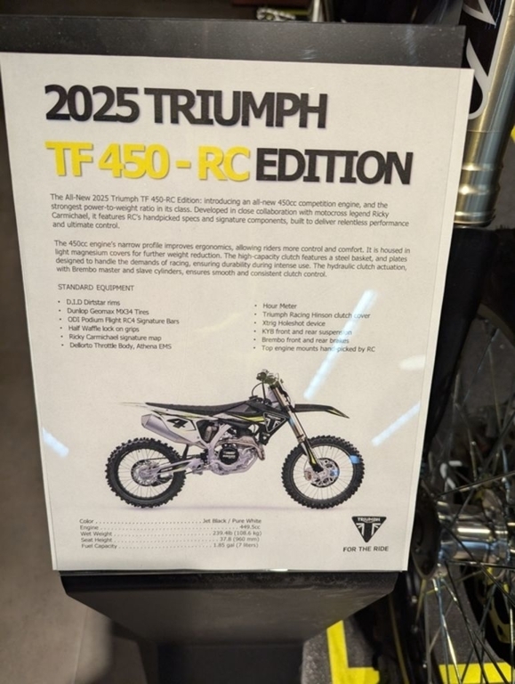 2025 Triumph TF 450-RC Edition Jet Black/Pure White
